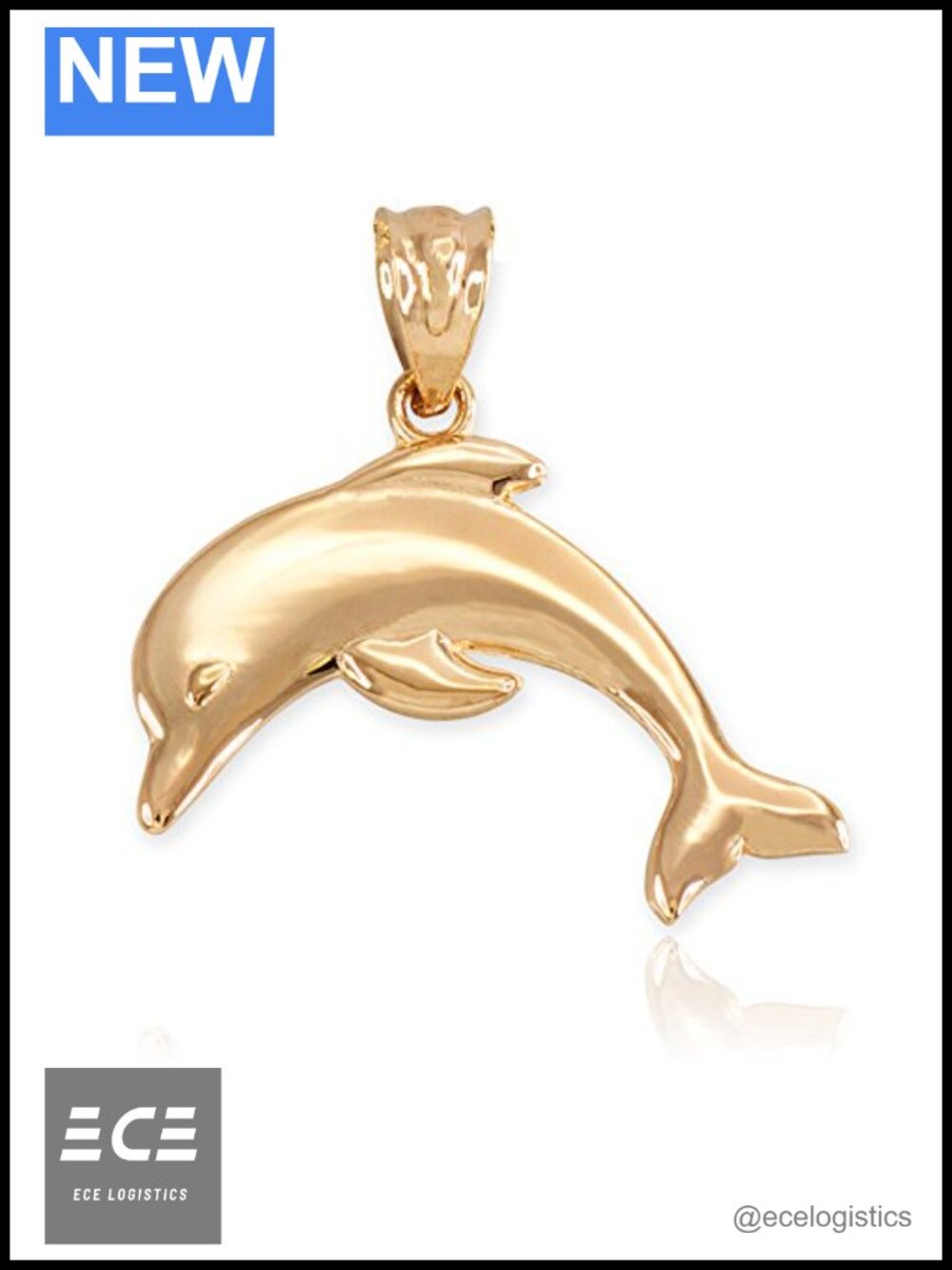 14k Yellow Gold Dolphin Pendant Necklace Charm Handmade